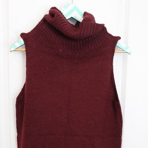 Maroon cowl-neck knitted sweater tank top.